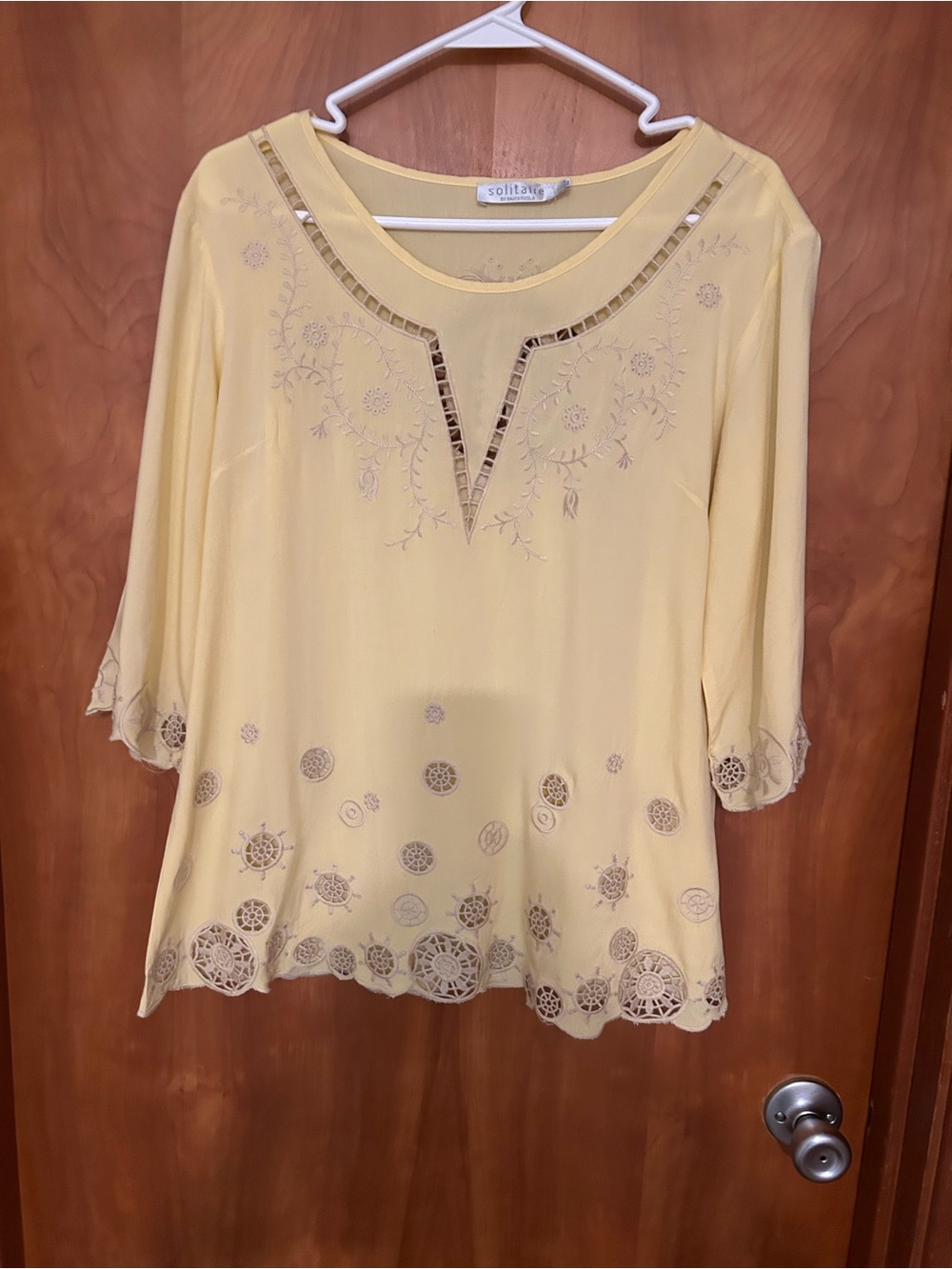 Solitaire Yellow Embroidered V-Neck Tunic